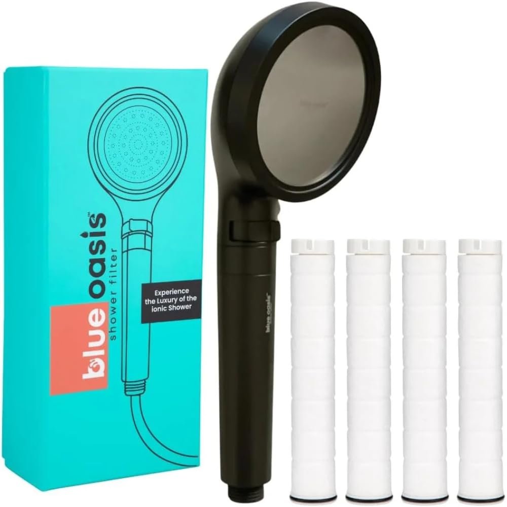 Blue Oasis Ionic Shower Filter Black with 4 replacement cartridges